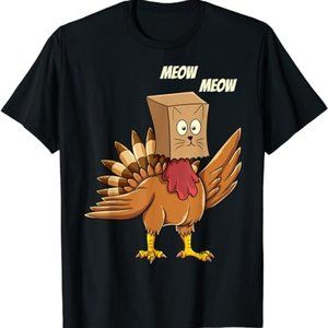 Thanksgiving Turkey Cat Meow Funny Men Women Thanksgiving T-Shirt